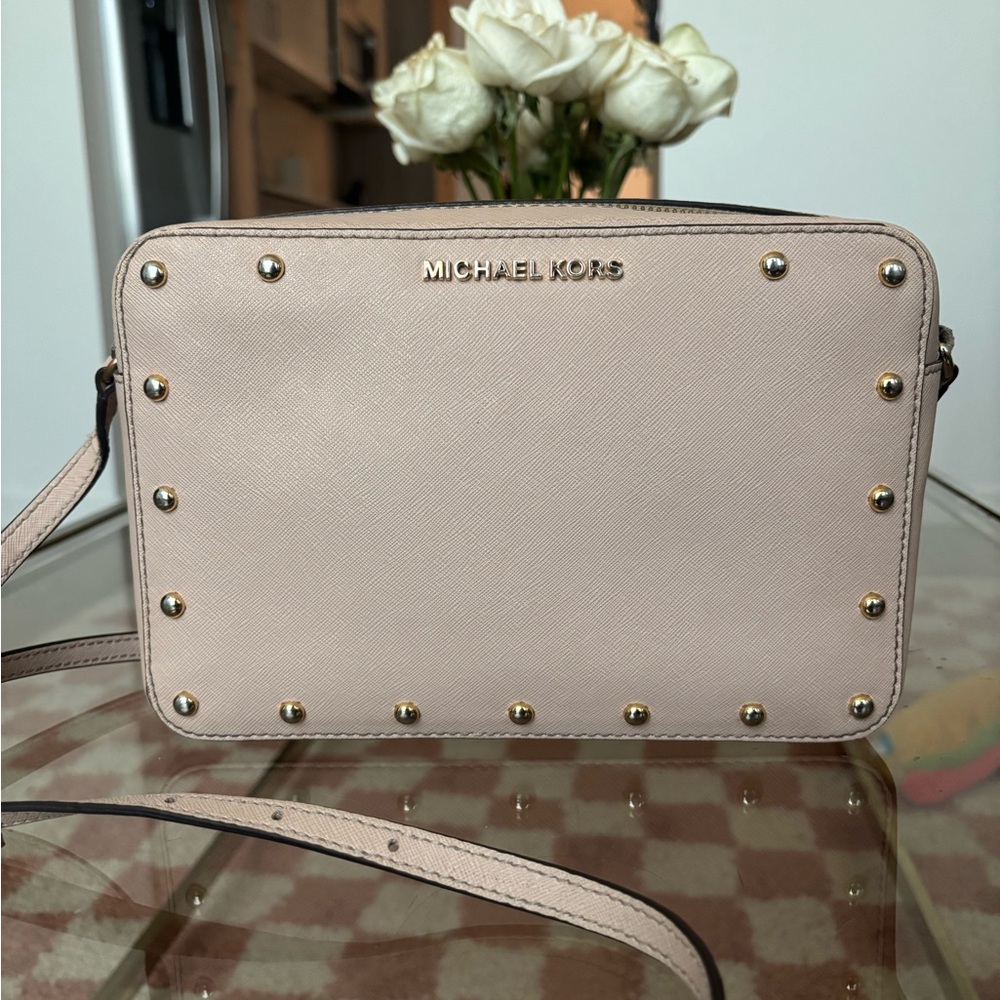 Michael Kors Blush Crossbody Bag with Gold Studs